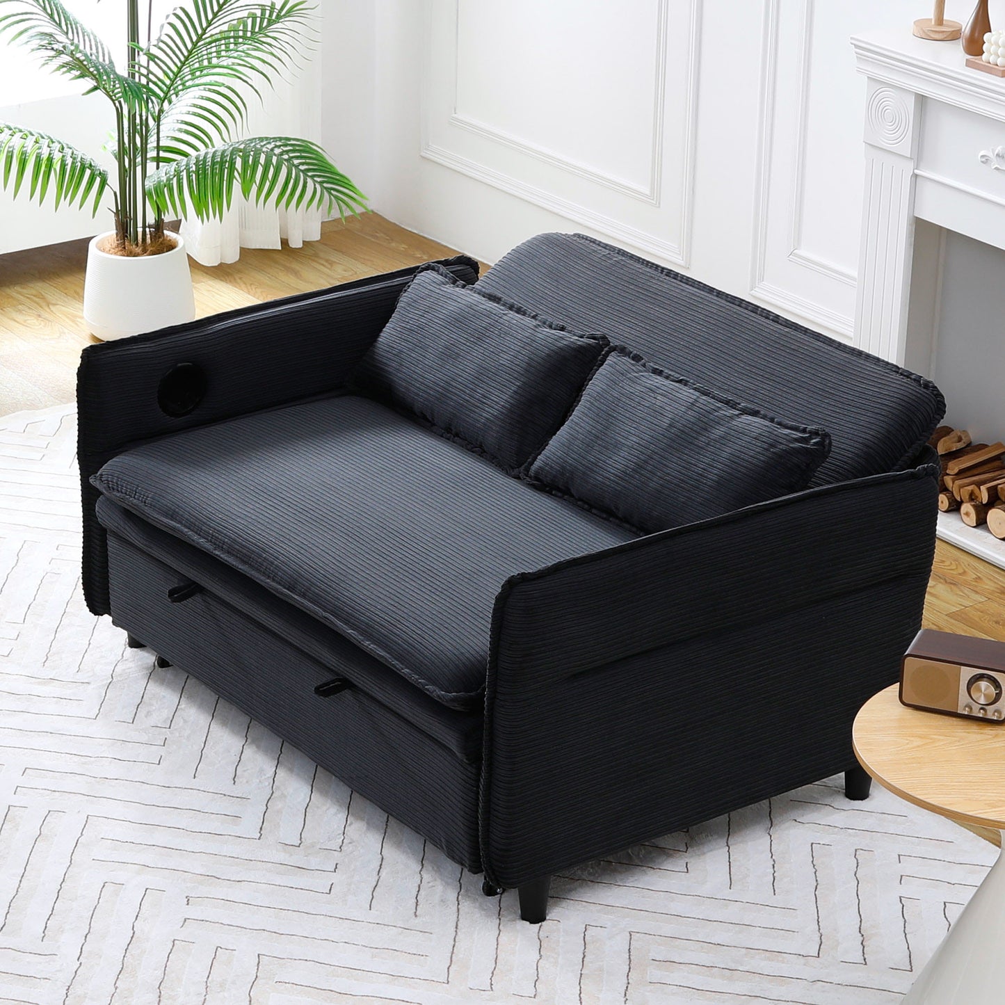 Multi-functional Black Striped Fabric Sofa Bed - 65.74-inch