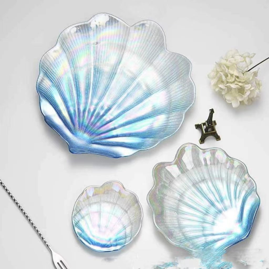Colorful Glass Shell Dish Tray - Multi-Purpose Marine Fruit Plate Home Decor