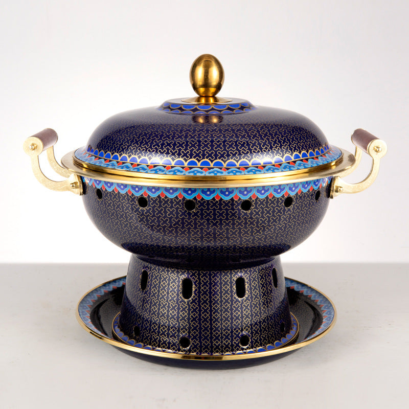 Pure Copper Enamel Flat Pot for Cooking, 26cm, Multiple Patterns & Colors