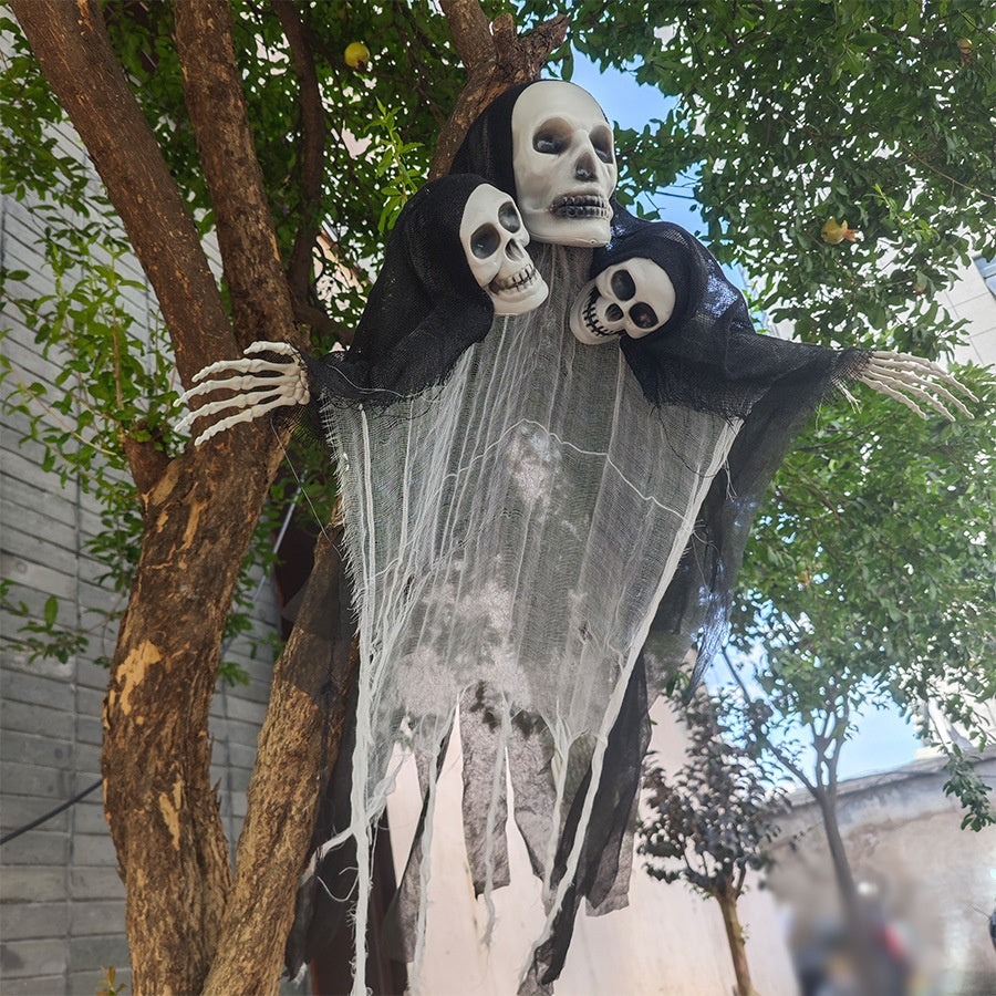 Halloween Ghost Prop with Hat - Three-Headed Decorative Ornament 95x72cm