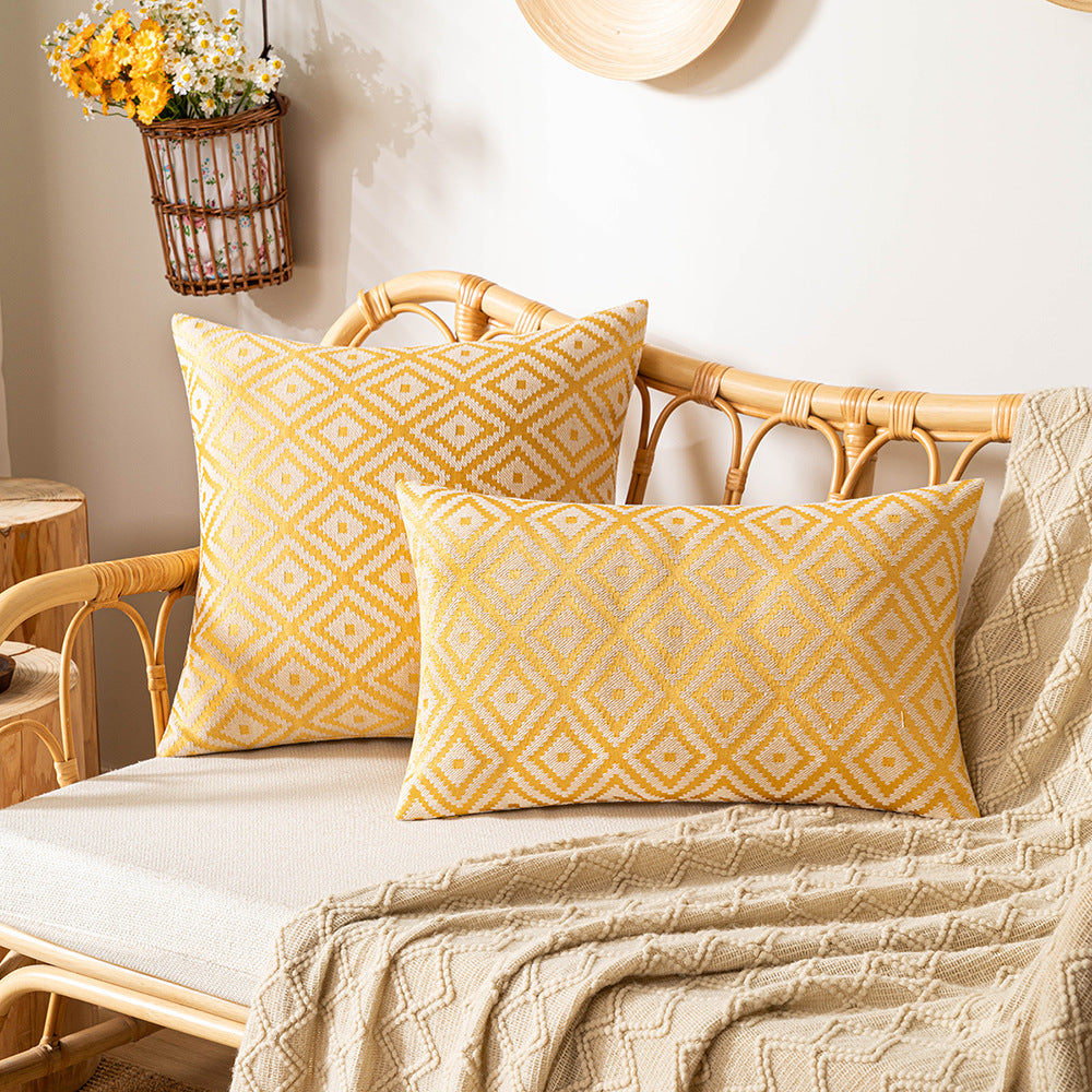 Nordic Rhombus Jacquard Pillow Cover Set Double-Sided Woven Cushion Cases