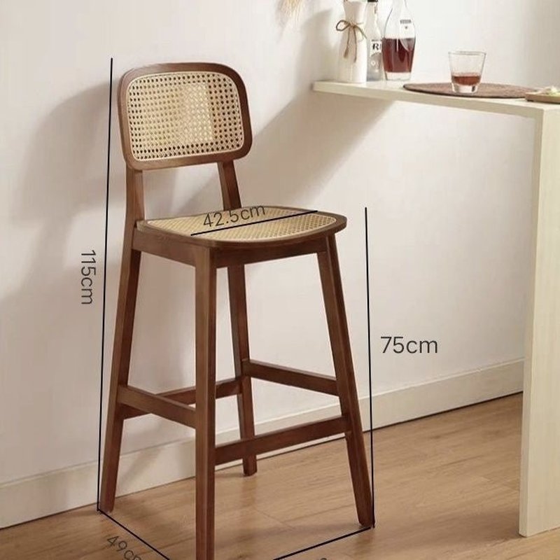Simple Modern Oval Rattan-Woven Solid Wood Bar Stool for Kitchen or Bar