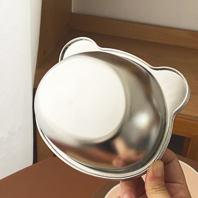 Children's Stainless Steel Drop-Resistant Bowl with Cartoon Bear Design - Baby Safe Kitchenware
