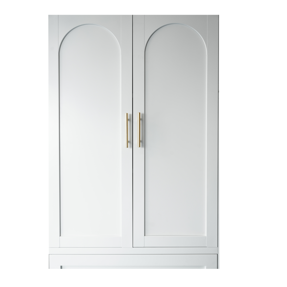 71" Tall Metal Wardrobe Cabinet with 2 Drawers and Hanging Rod - White
