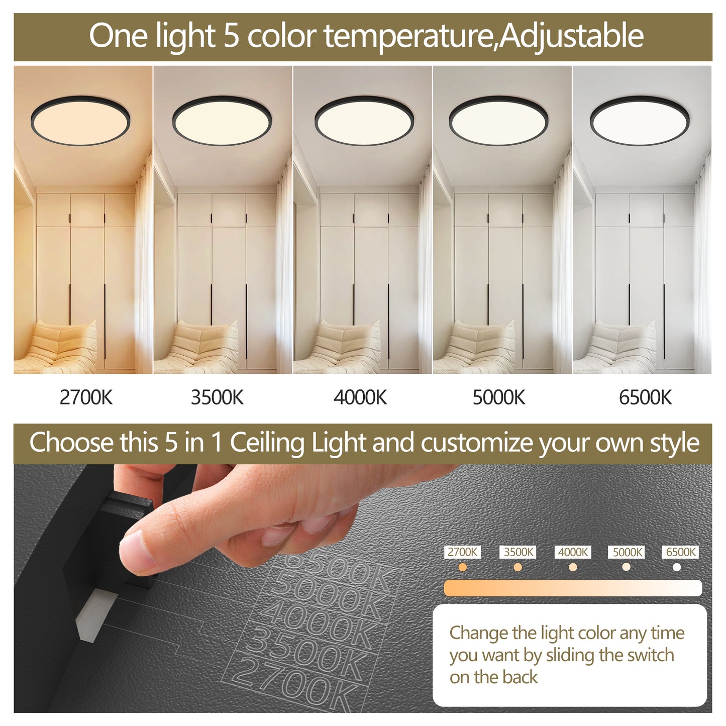 16-Inch Dimmable LED Flush Mount Ceiling Light - 4 Pack