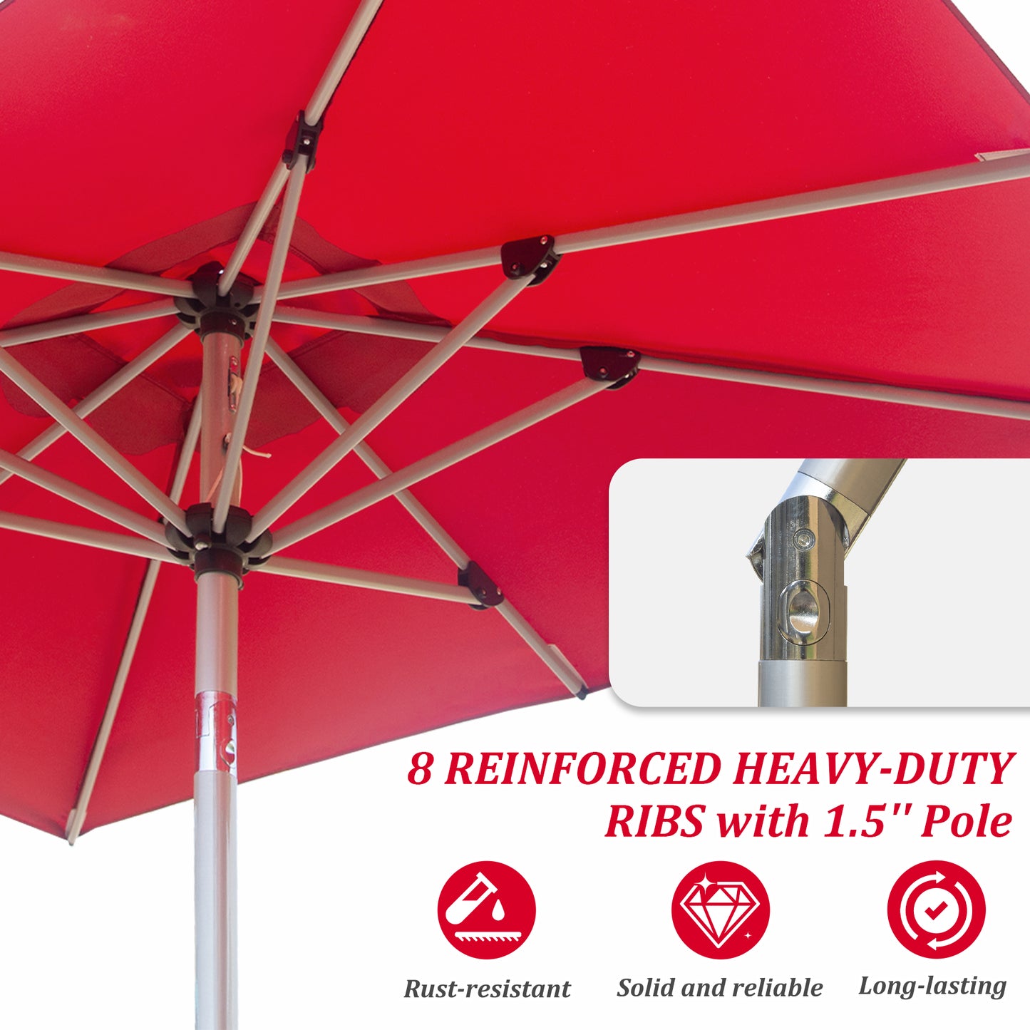 Rectangle Patio Umbrella With Crank Lift And Tilt Function, Brick Red