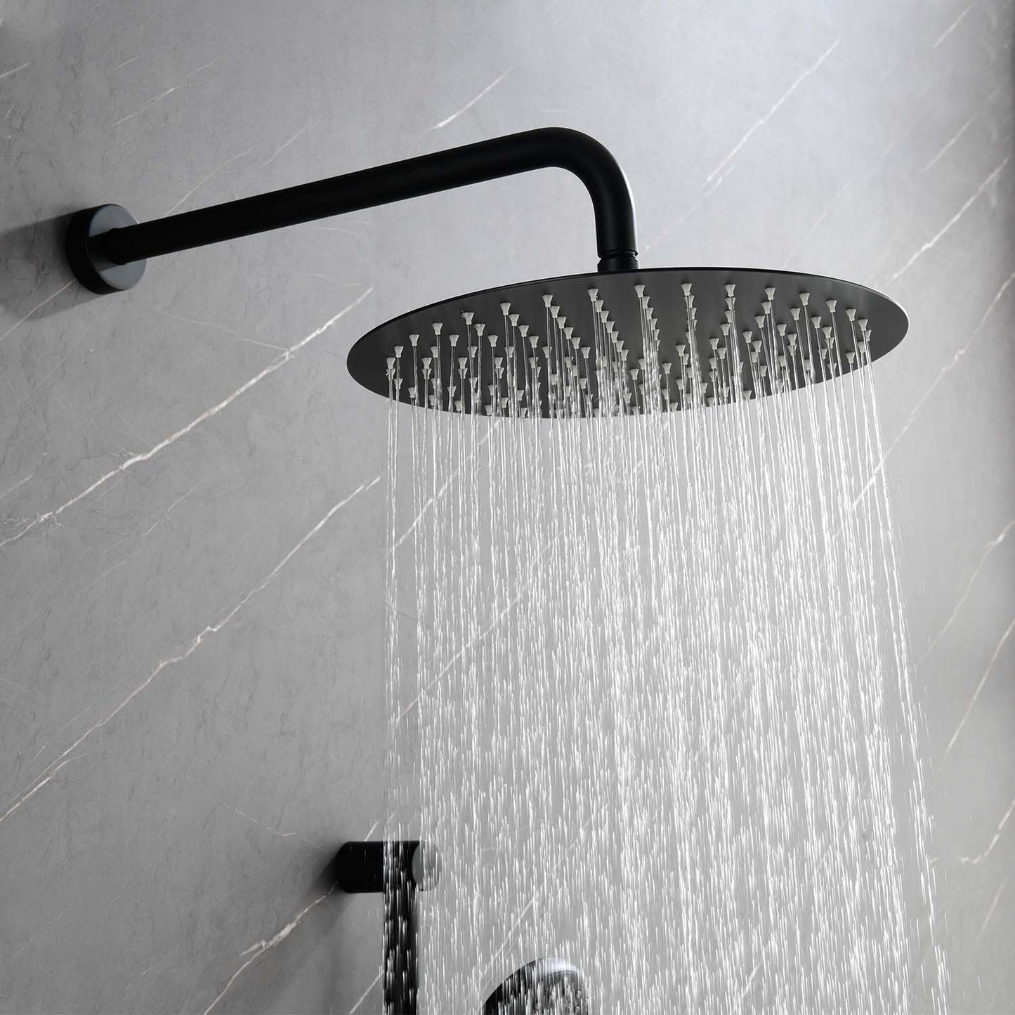 Wall-Mounted Shower System with Rain Shower Head - Matte Black