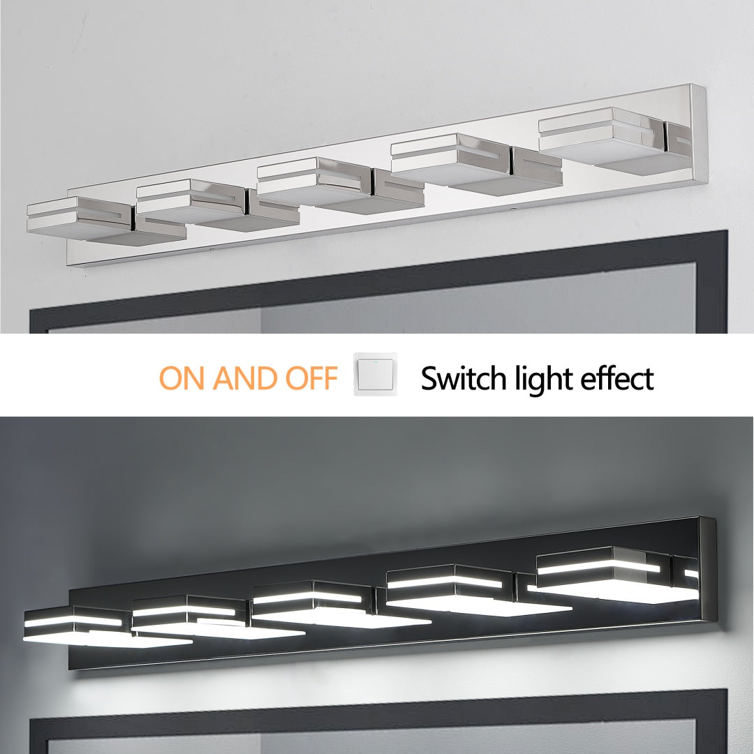 Modern Chrome LED Vanity Light - 5-Light Wall Sconce for Bathroom