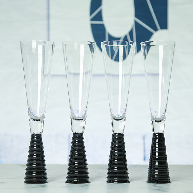 Decorative Wine & Champagne Glass Goblet Set - Threaded Black, Silver & Gold Options