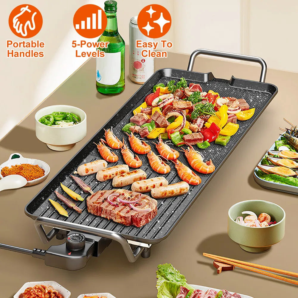 Electric BBQ Grill Hot Plate Non-Stick Tabletop Cooking Griddle for Indoor Outdoor Camping