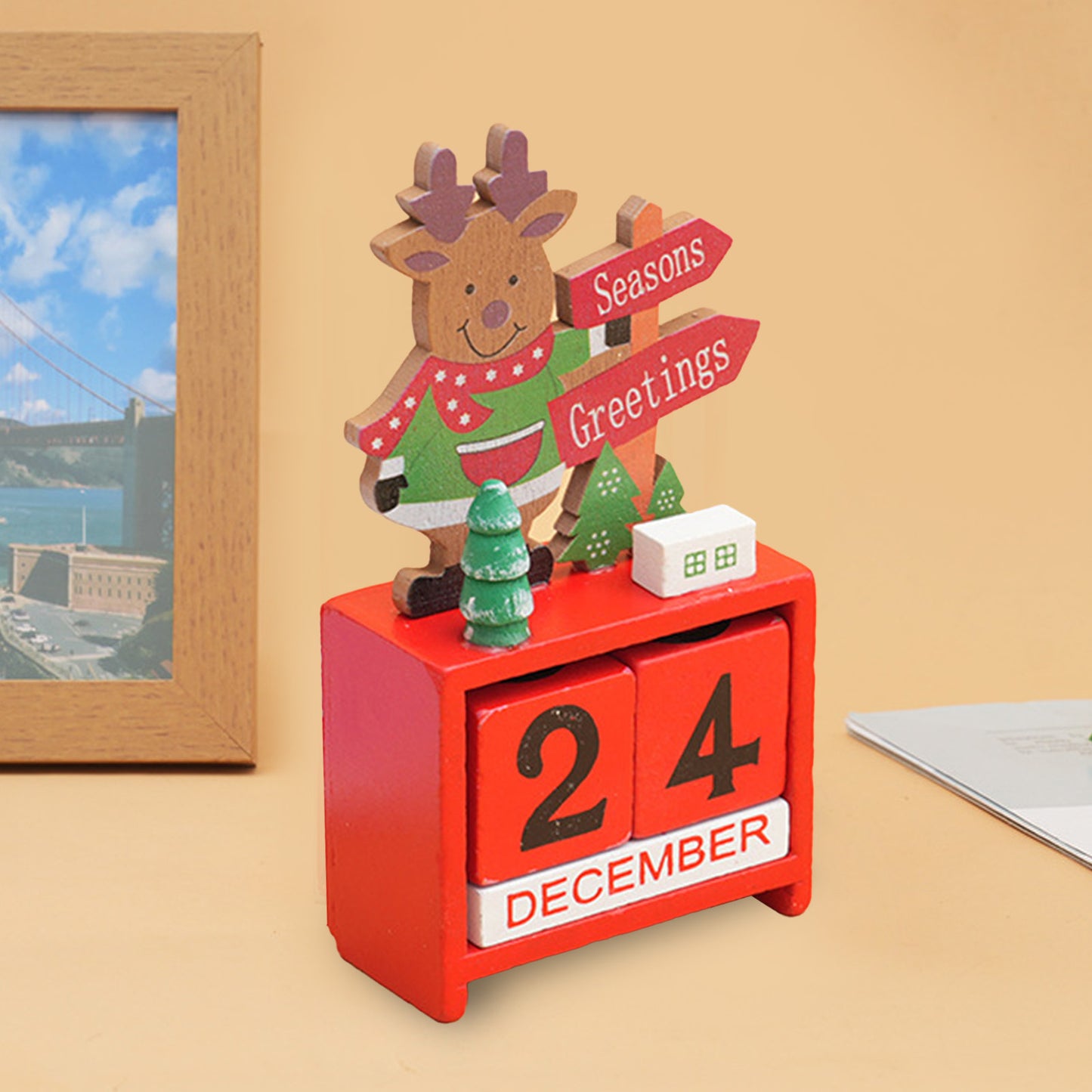 Xmas Desk Calendar - Wooden Block Tabletop Decoration