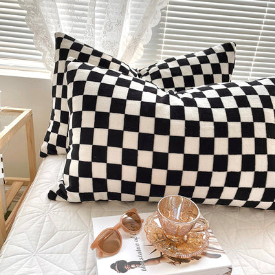 Plaid Flannel Pillowcase Pair - Milk Velvet, Double-Sided Checkered Bedding