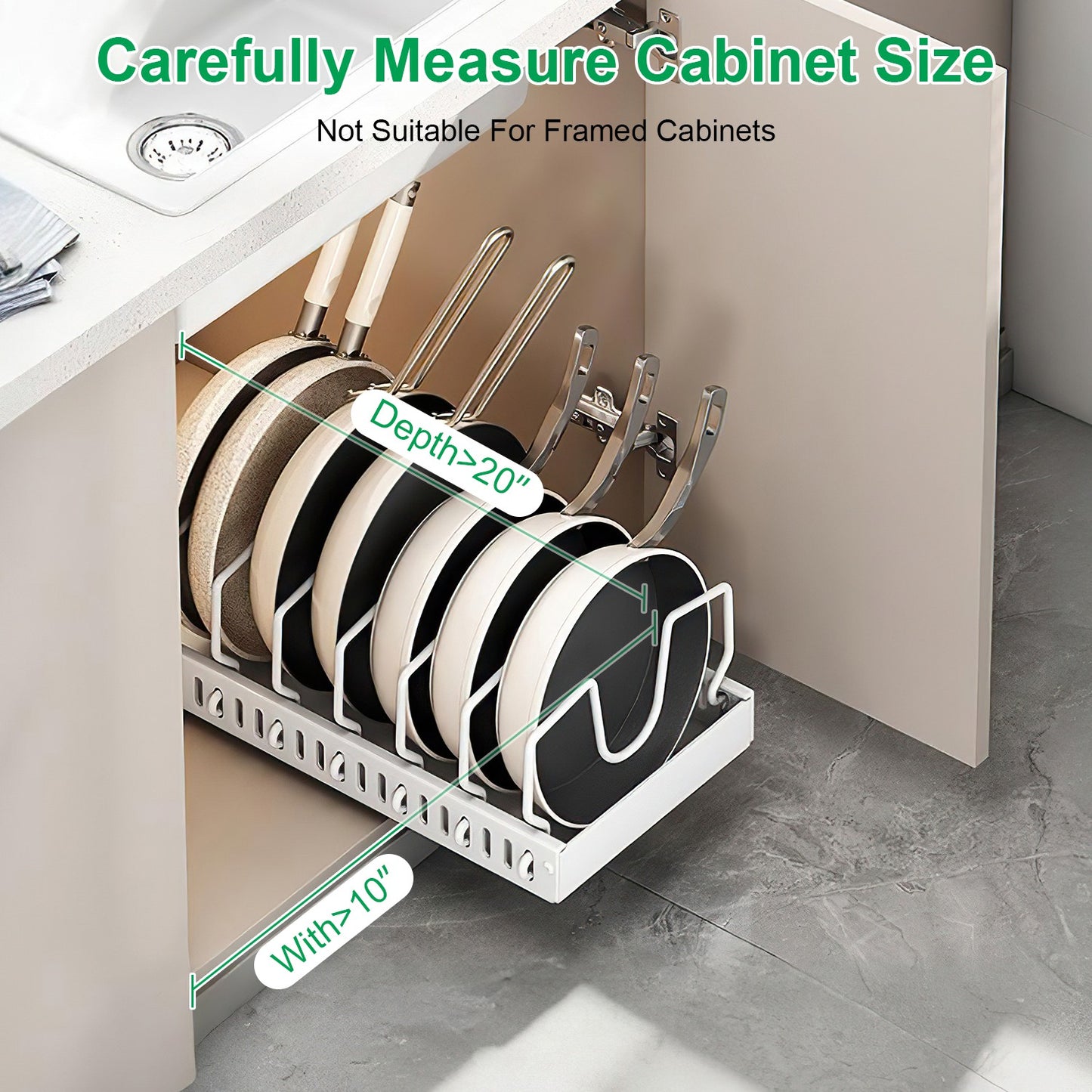 1Pc Pull Out Pots And Pans Organizer Under Cabinet With 8 Adjustable