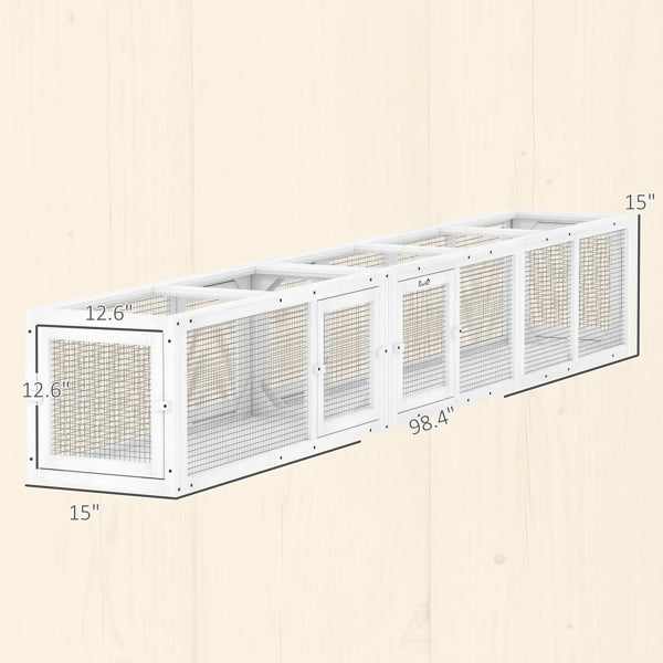 Cat Tunnel Play Structure for Cats Under 10 lbs - White Fir Wood & Metal