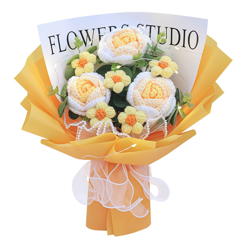 Artificial Flower Bouquet for Gift and Decoration - Knitted Floral Arrangement