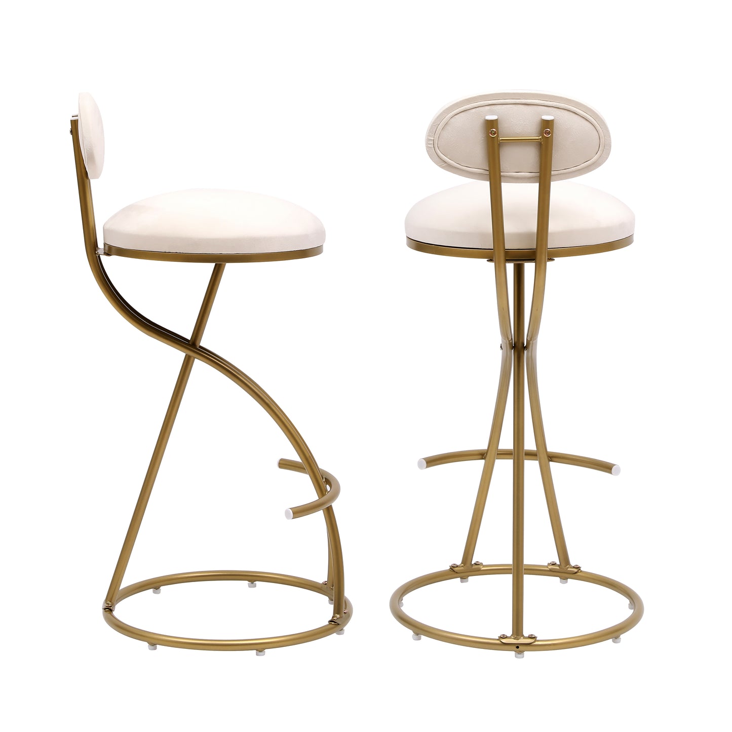 Upholstered Round Bar Stool Set of 2 - Gold & Creamy White