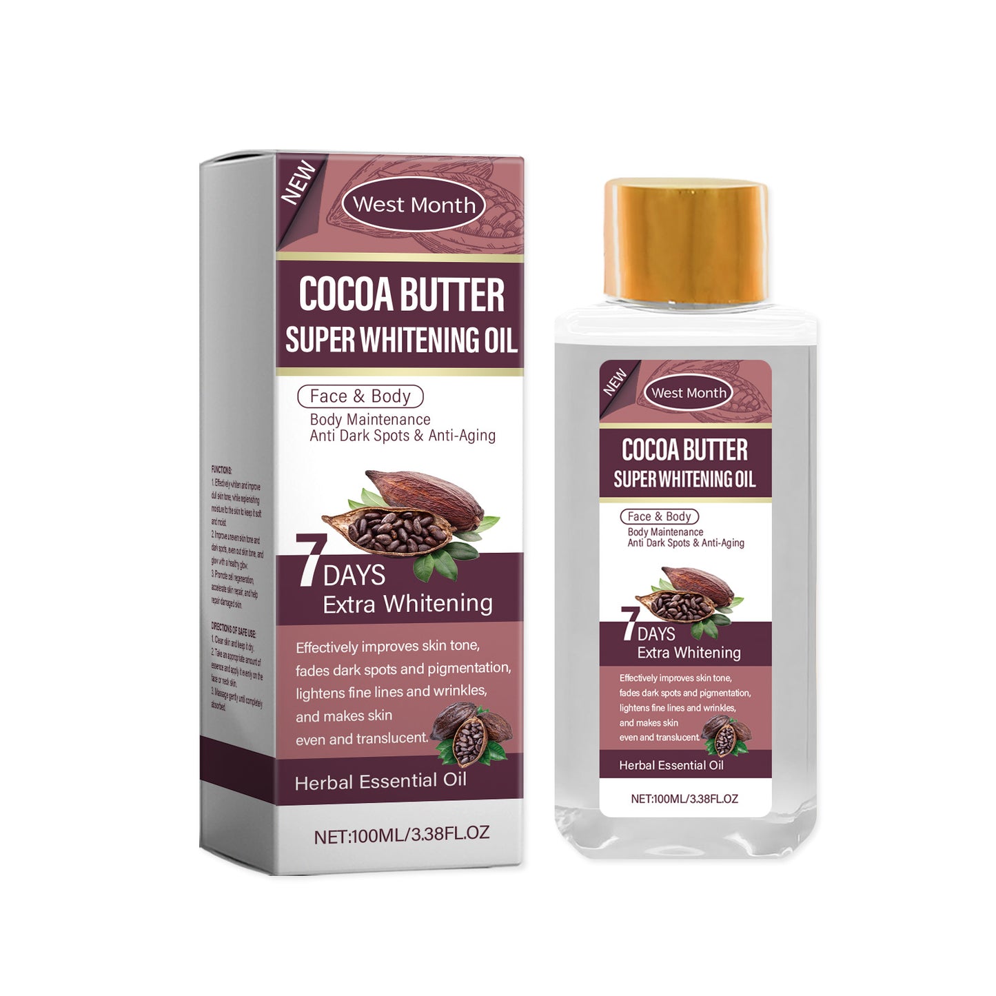Cocoa Body Oil - Hydrating & Firming Skin Care Treatment - 100ml