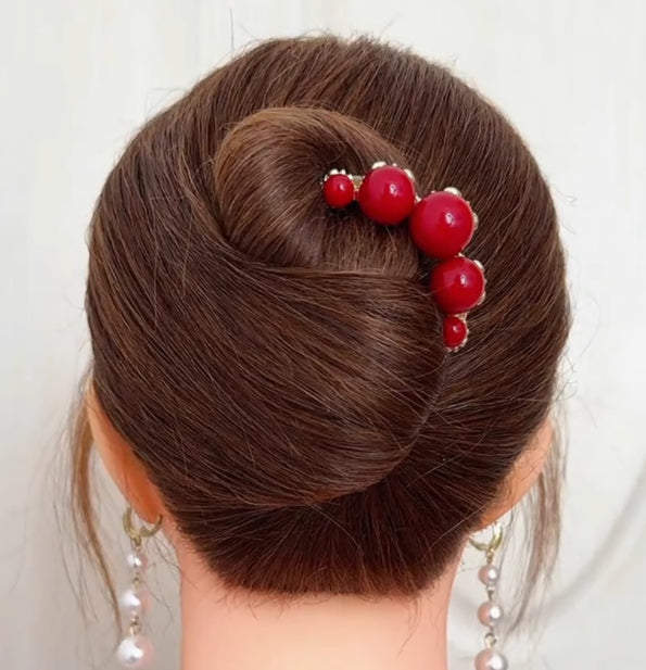 Red Antique Style Hairpin with U-Shaped Tool