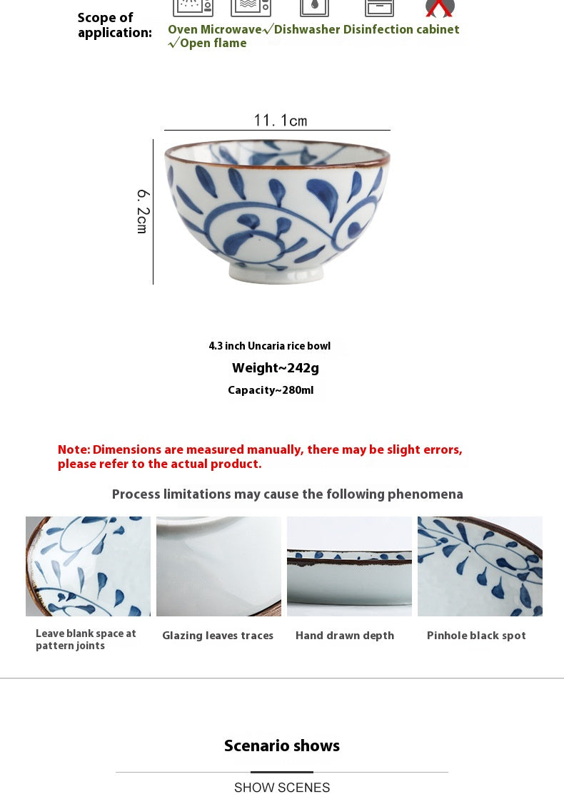 Chinese Style Ceramic Hook Rattan Tableware Set for Kitchen Dining