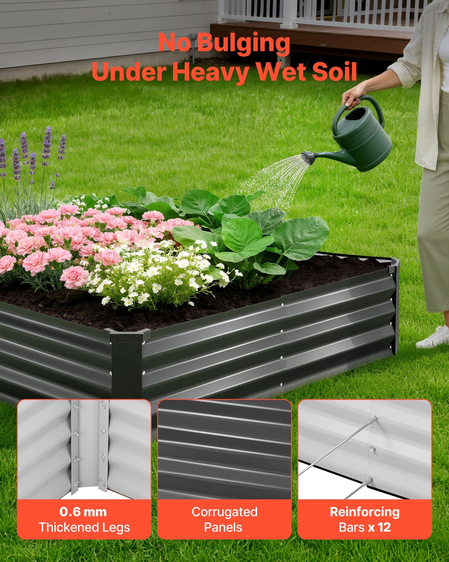 Black Galvanized Raised Garden Bed 8x4x1 Ft Outdoor Planter Box Kit with Gloves