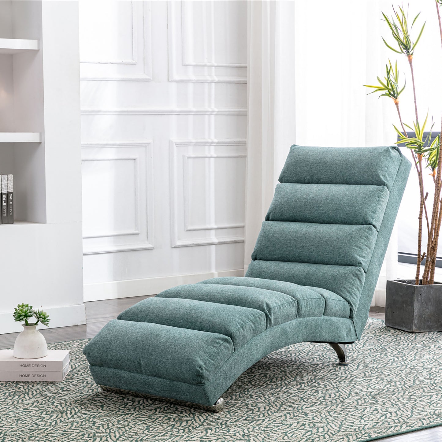 Luxury Teal Upholstered Chaise Lounge Chair with Vibration