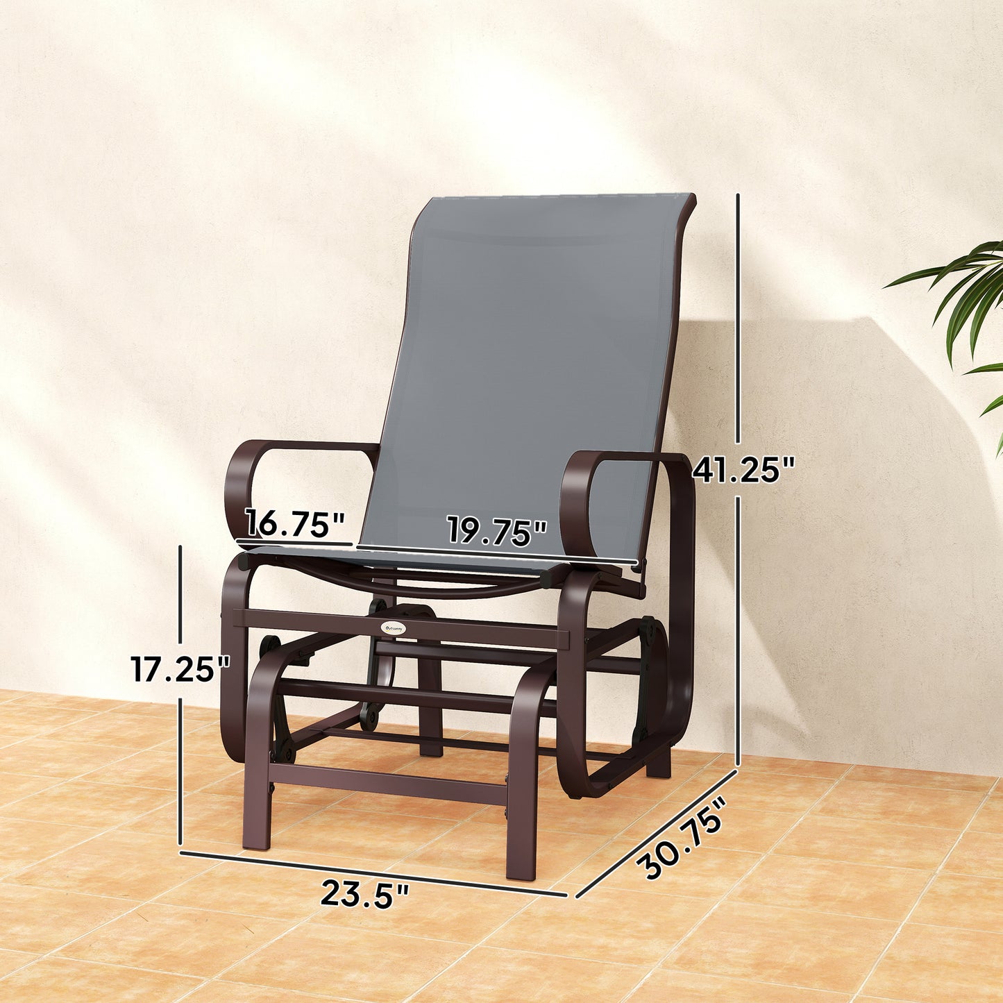 Outdoor Glider Chair Set of 2 - Lightweight Metal & Mesh, Gray