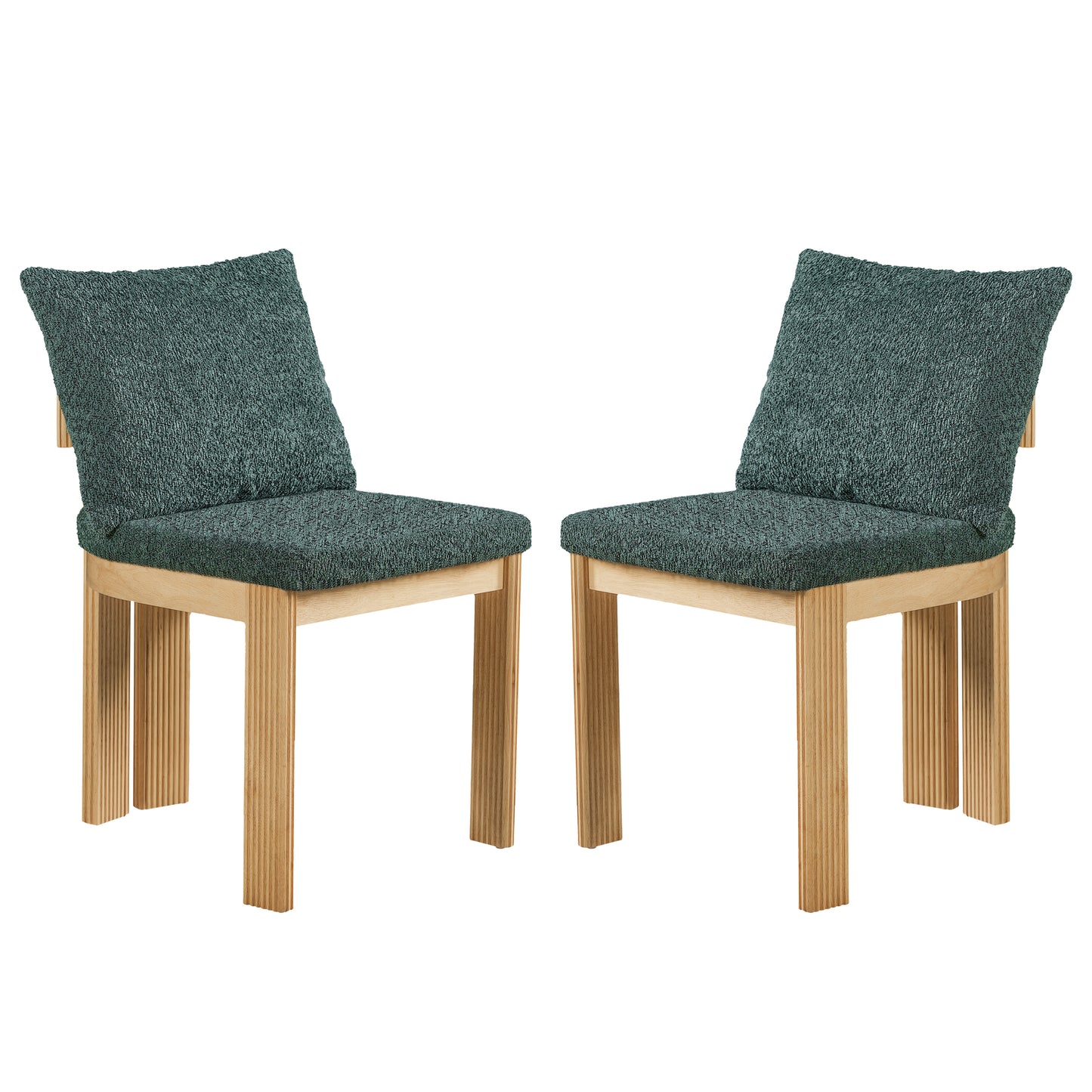 Indoor Boucle Dining Chair Set of 2 - Green Plush Upholstery