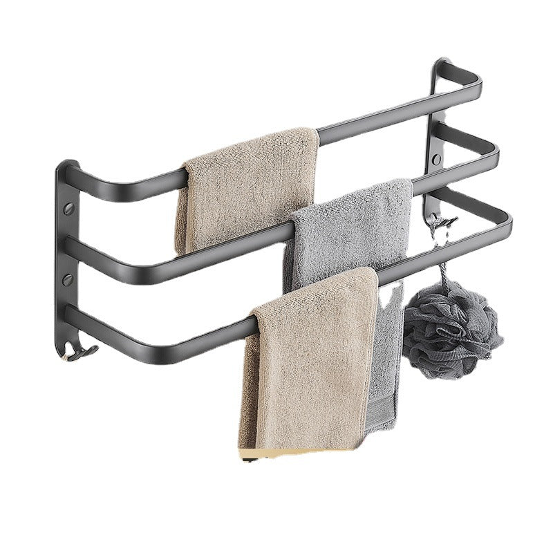 Double Bathroom Towel Bar Rack Aluminum Storage Holder Home Organization