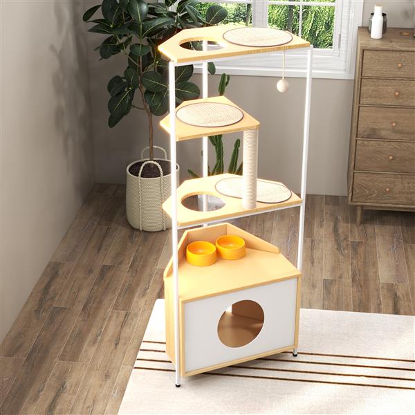Corner Cat Tower - Multi-Level Cat Tree & Condo for Small Spaces - White
