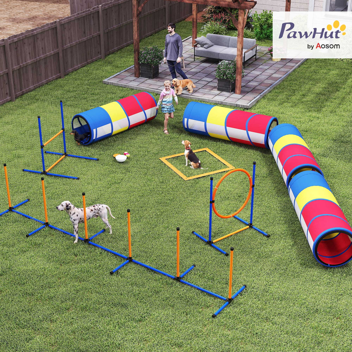 Dog Agility Training Equipment Set with Adjustable Hurdle, Ring & Tunnels - 12 Pieces