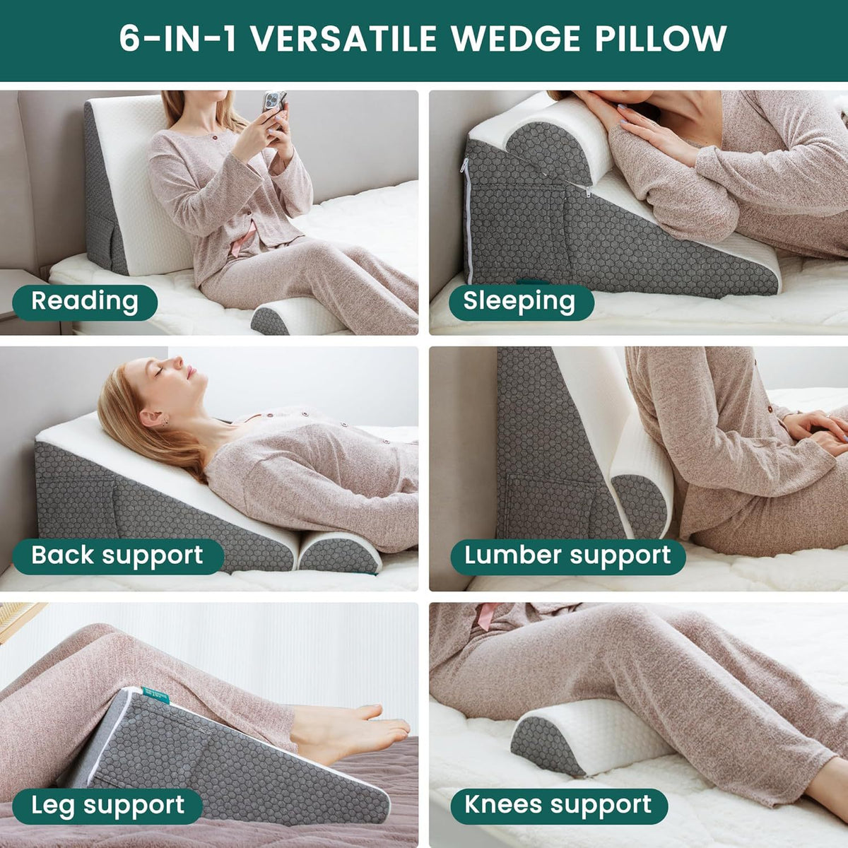 Triangular Back Cushion Pillow 50x50x26cm - Flat Support Cushion for Comfort