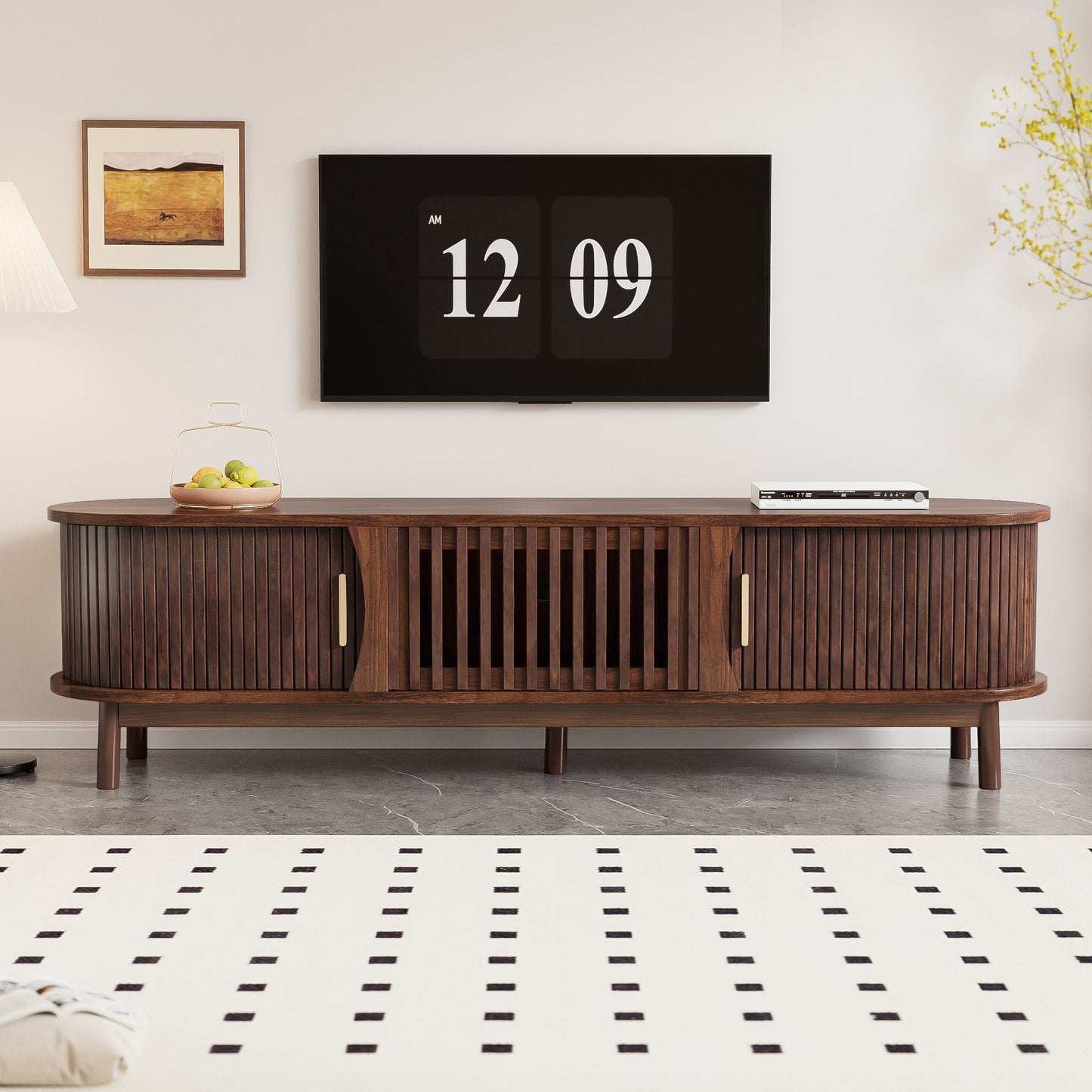 Modern Farmhouse TV Stand for 75" TVs - Dark Brown Wood Console