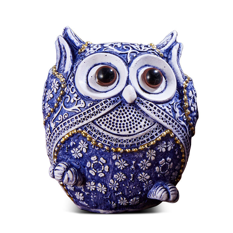 Blue and White Owl Resin Ornaments - Home Decor Garden Accents
