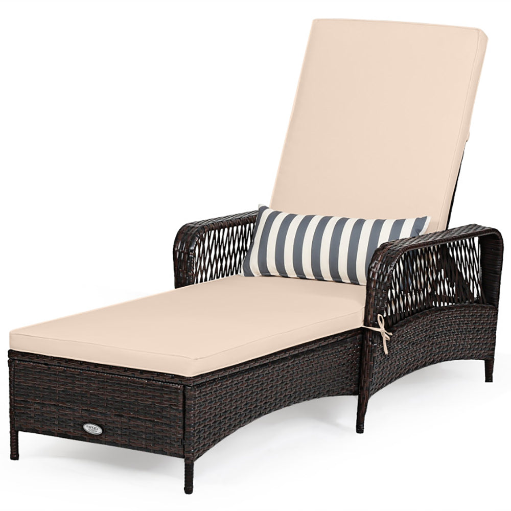 Outdoor Patio Wicker Chaise Lounge Chair With Adjustable Backrest And