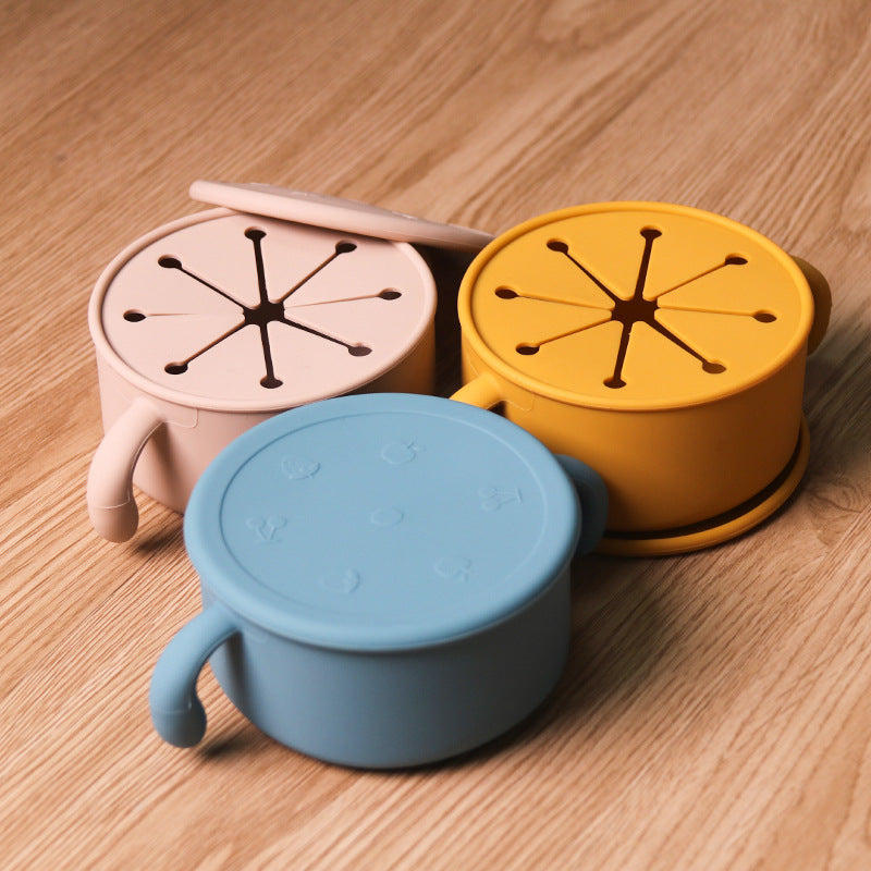 Children's Silicone Snack Bowl with Dustproof Lid and Handles for Kids