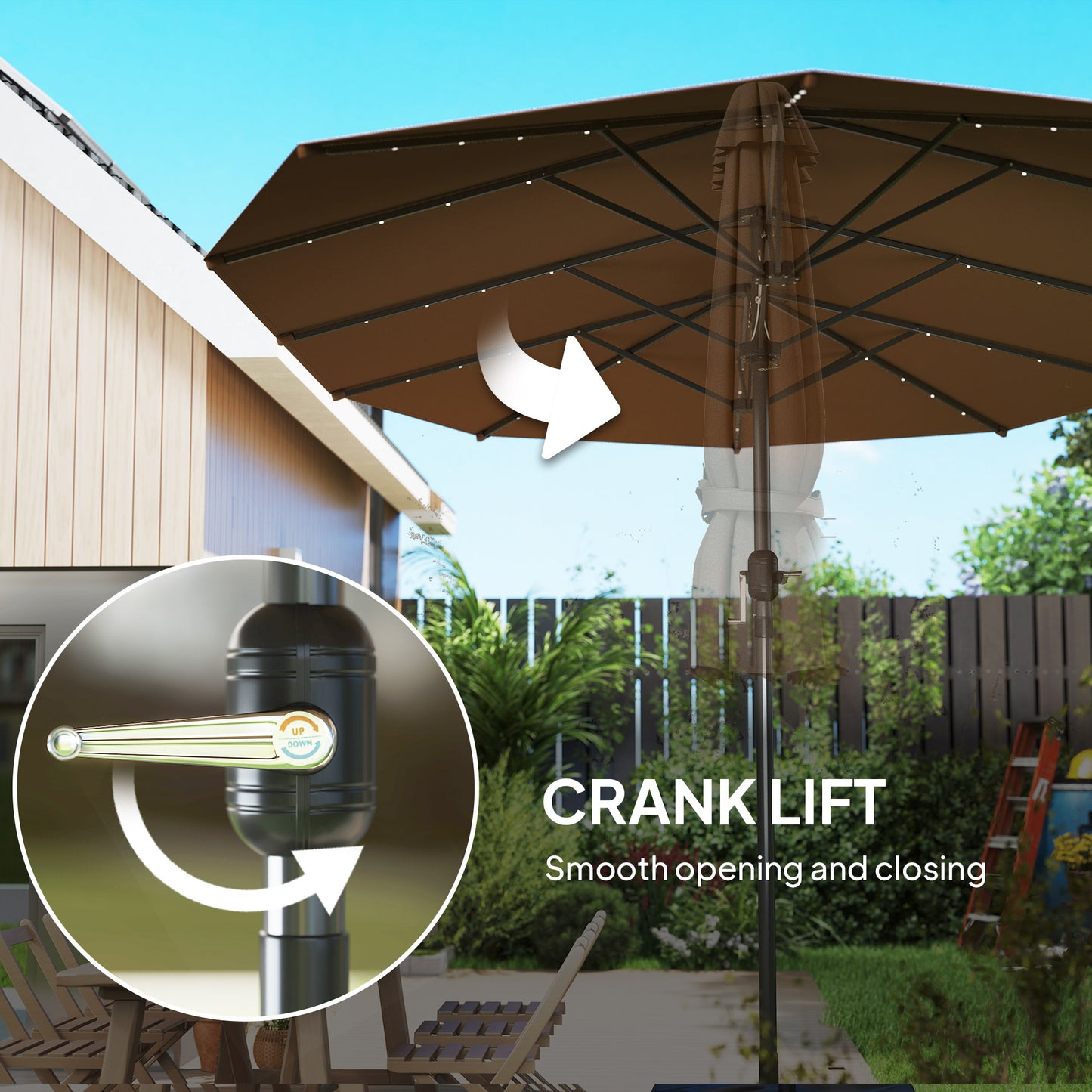 Double-Sided Garden Parasol with LED Solar Lights - Coffee