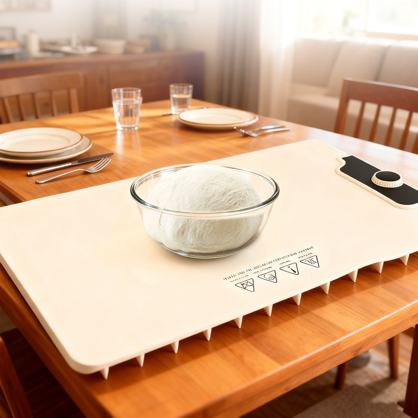 Portable Food Warming Mat 23.6x15.8in 300W Electric Silicone Food Warmer with 14 Temperature Levels & 10H Timer - Beige