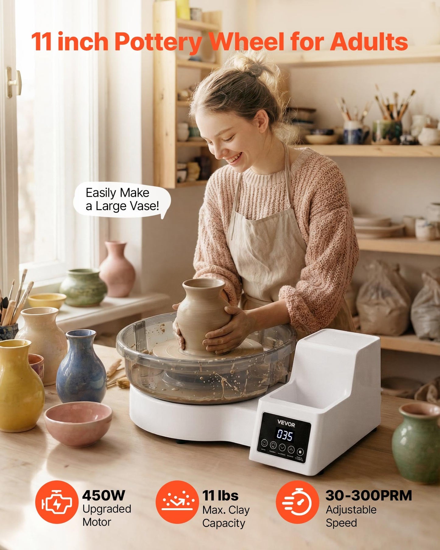 Electric Pottery Wheel for Beginners 11" Aluminum Turntable 450W Tabletop Clay Art