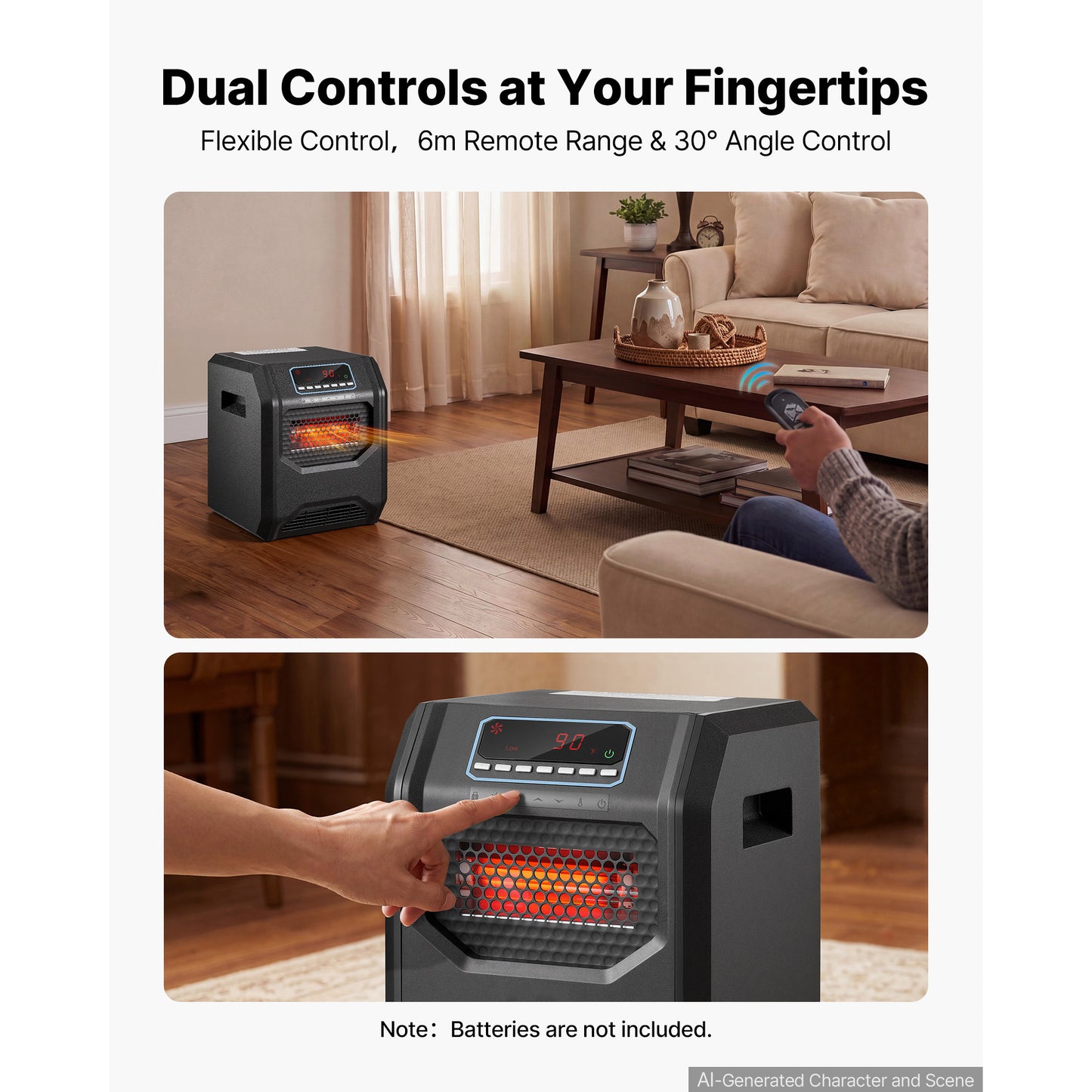 1500W Infrared Space Heater with Remote Control for Indoor Use - Black