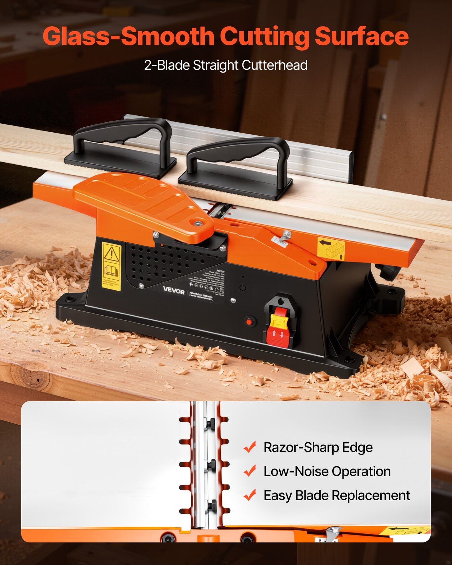 Benchtop Wood Jointer 6 Inch 2 HP with Straight Cutterhead & Adjustable Fence