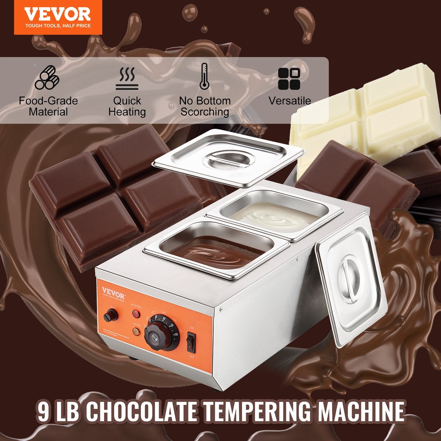 Chocolate Tempering Machine 9 Lb Capacity with Dual Tanks & Adjustable Temp Control