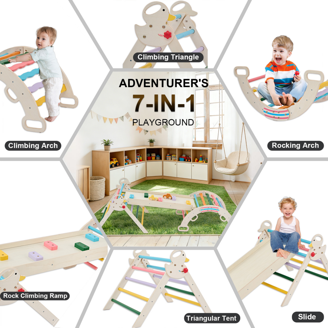 9-in-1 Wooden Indoor Climbing Set - Foldable Toddler Play Gym