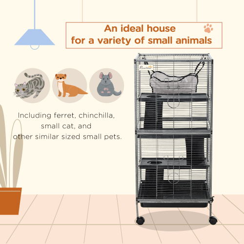 Large Metal Ferret Cage with Rolling Wheels and Spacious Design
