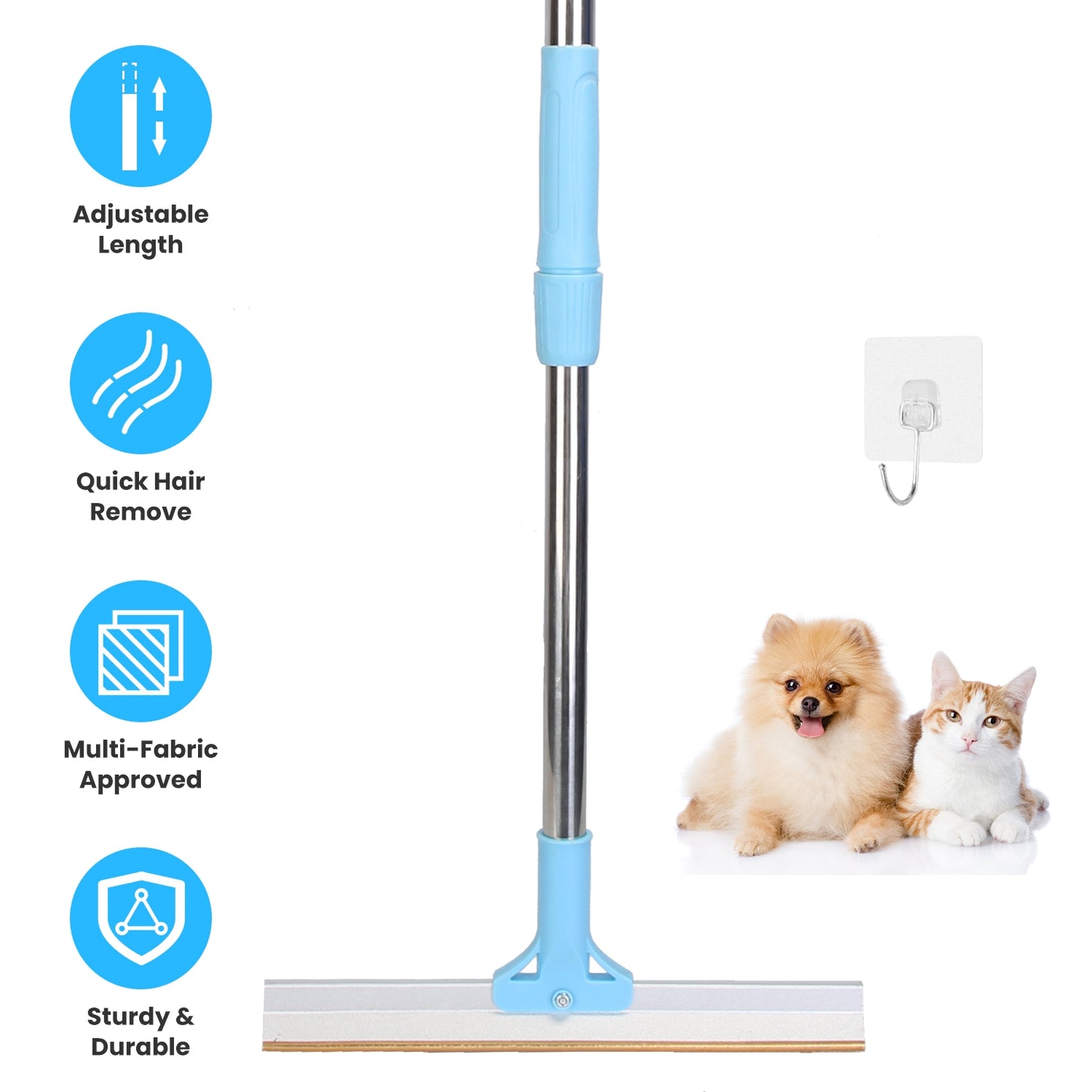 Pet Hair Removal Rake with Adjustable Telescopic Rod - Multi-Fabric Dog & Cat Hair Scraper
