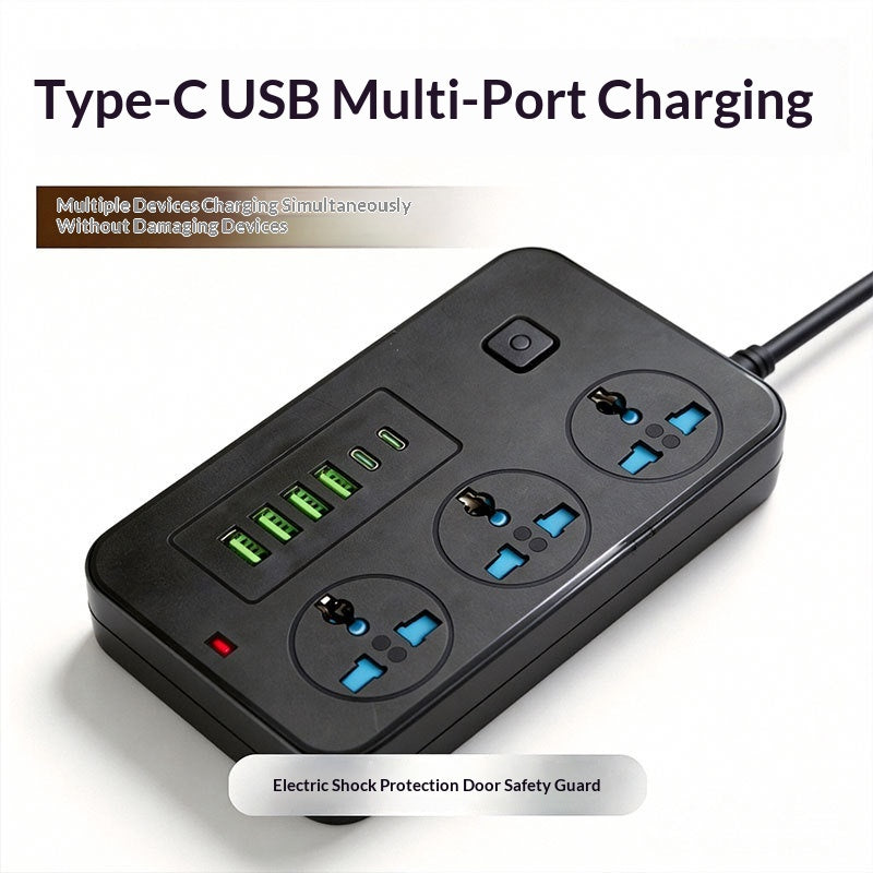 Universal Power Strip with Multiple Socket Types and Length Variants