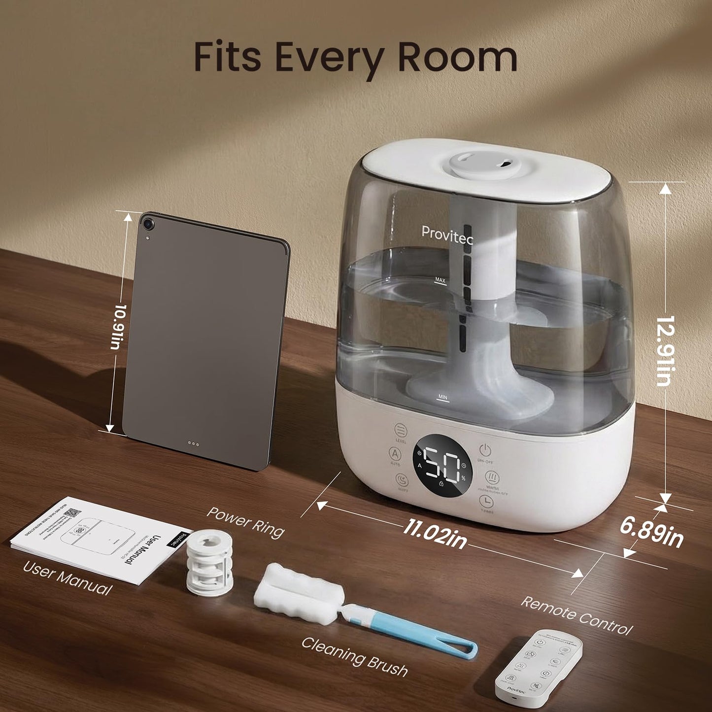 Large Room 6L Self-Cleaning Ultrasonic Humidifier with Warm & Cool Mist, No-Leak Design, Remote Control