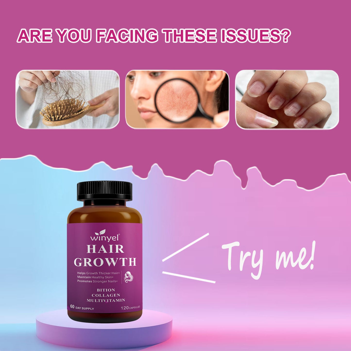 Hair Growth Supplement with Biotin, Collagen & Saw Palmetto for Hair & Nails