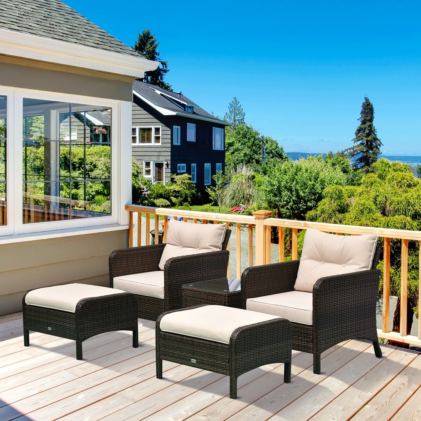 5-Piece Rattan Wicker Outdoor Patio Conversation Set