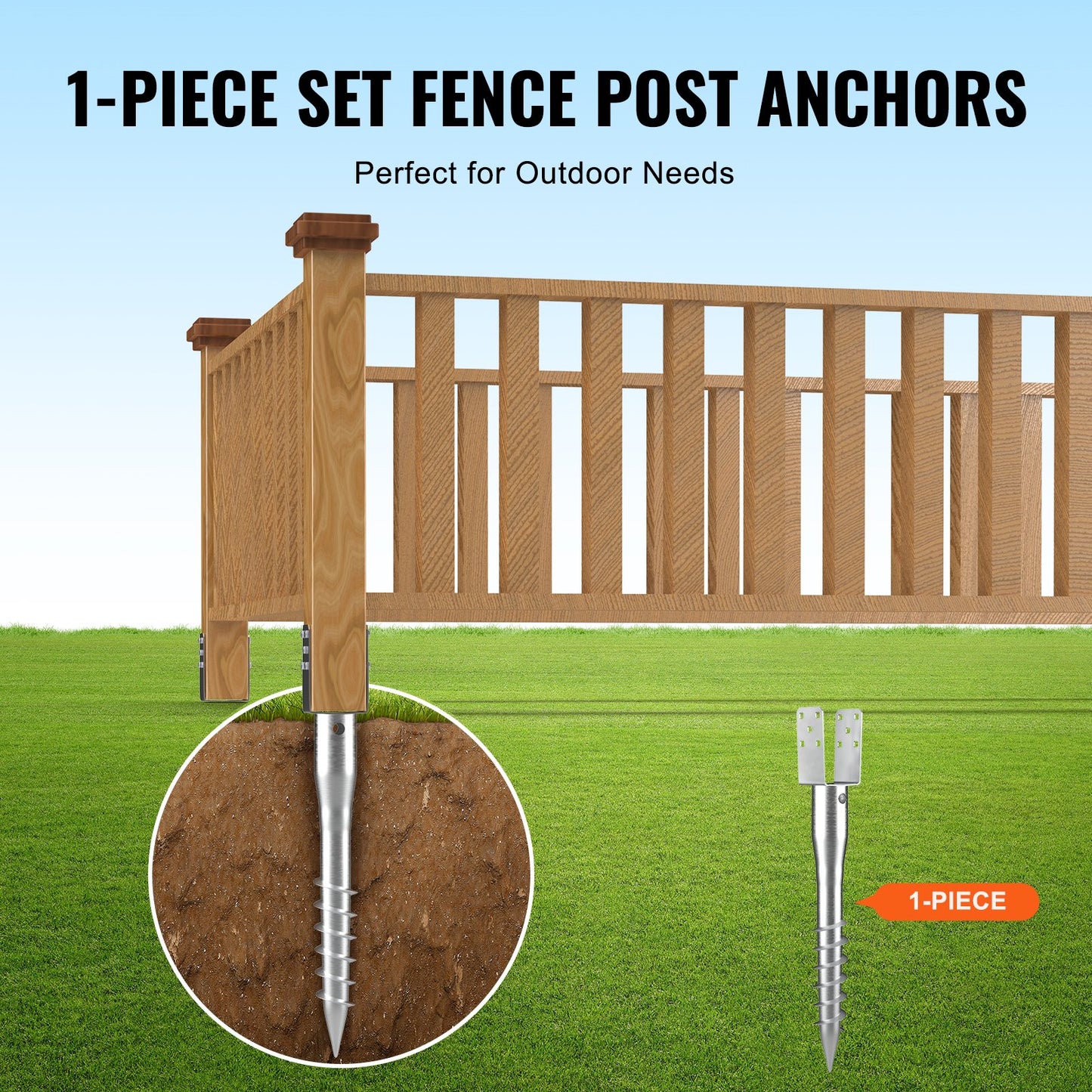 Heavy Duty Steel Ground Anchor for Fence and Mailbox Posts - Silver, 27.56"