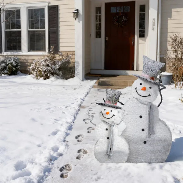 Lighted Snowman Christmas Decorations Set - 2 Pre-lit 2D Displays with 80 LED Lights